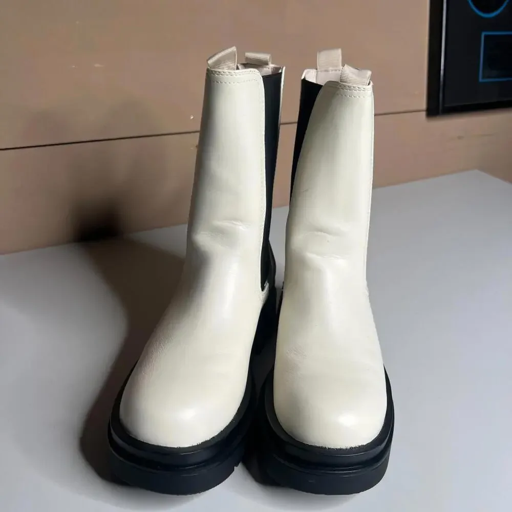 Shoedazzle Platform‎ Chelsea Boots Ivory Black 7.5 - Picture 6 of 11